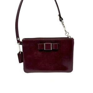 Coach Burgundy Patent Leather Wristlet – Bow Detail, Small Shoulder Bag